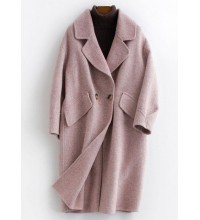 Fine pink Woolen Notched Coat Women oversize mid-length pockets coats