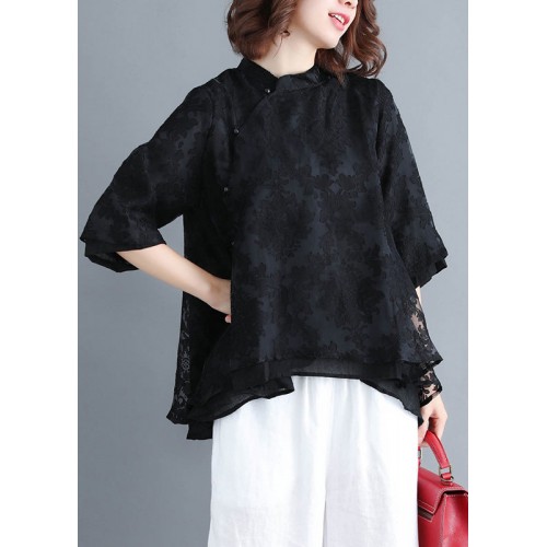 French Button lace clothes Women Inspiration black Plus Size Clothing shirt Summer