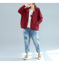 autumn burgundy casual cotton coats chunky oversize hooded long sleeve short cardigans outwear