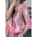 Women Pink Print Patchwork Blouses Half Sleeve