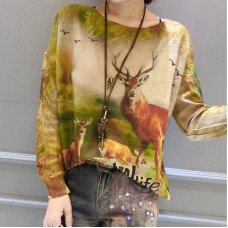 winter casual animal print stylish sweater oversize women batwing sleeve knit tops