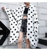 fine white cotton dotted prints thin cardigans oversized linen batwing sleeve trench coat stand collar coats