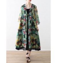 DIY green prints chiffon outwear Women Shape cardigan summer