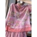 Women Pink Print Patchwork Blouses Half Sleeve